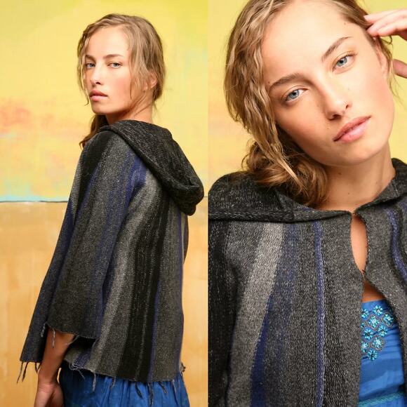 Free People Sweaters - Free People Horizons Hooded Cardigan Wool Blend Fringe in Gray Size L (FLAW)
